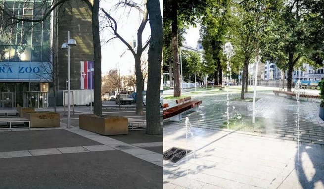 Esterhazyparku przed i po przebudowie, fot. Stadt Wien