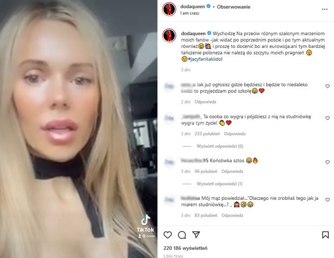 Screen z wpisu na Instagramie / @dodaqueen
